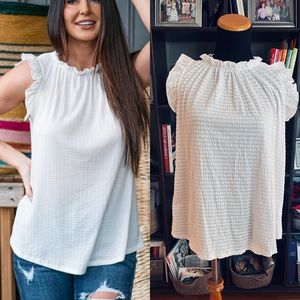 NWT Ces Femme Sleeveless Flutter-Sleeved Top